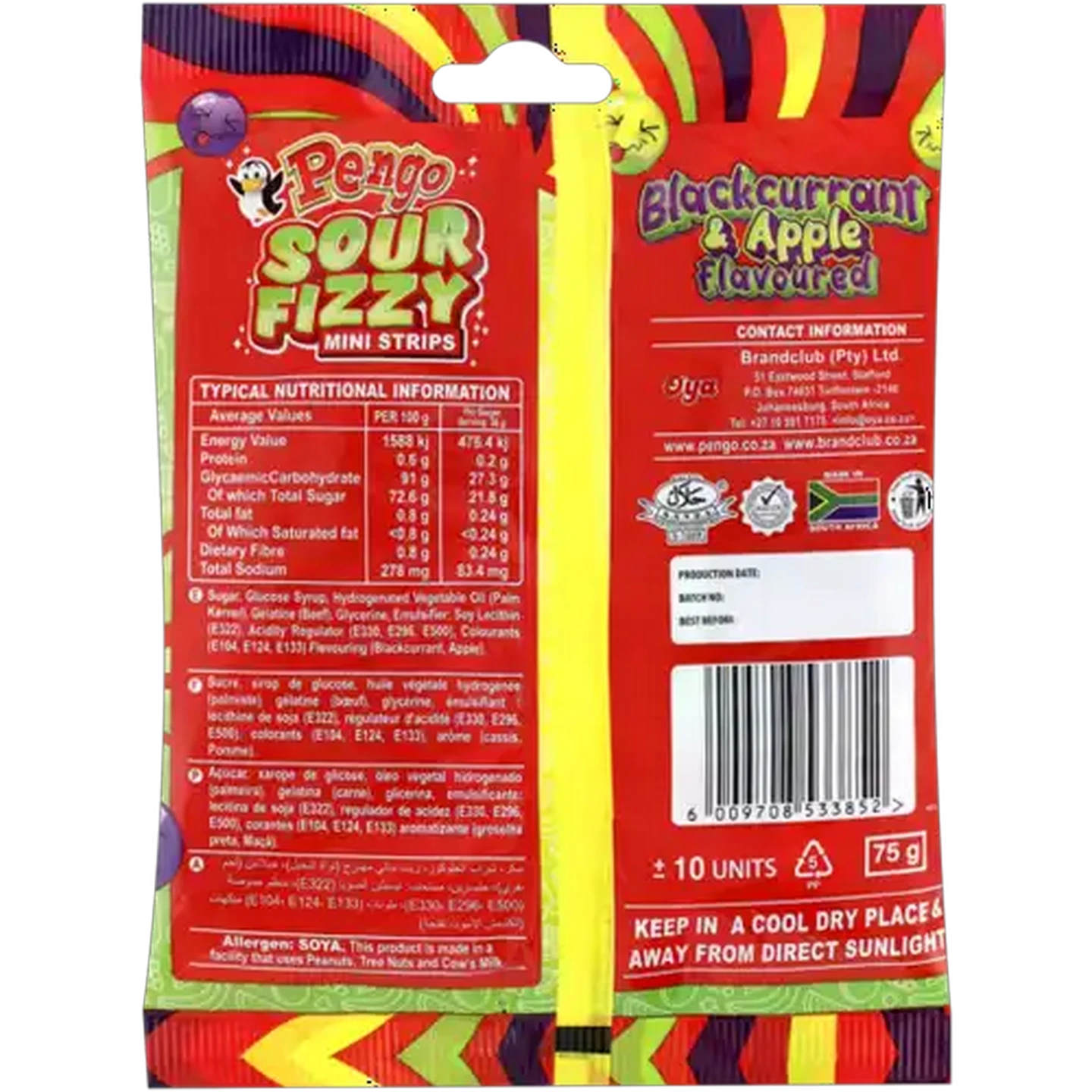 Image of PENGO Blackcurrant & Apple Flavoured Sour Fizzy Mini Strips 75g