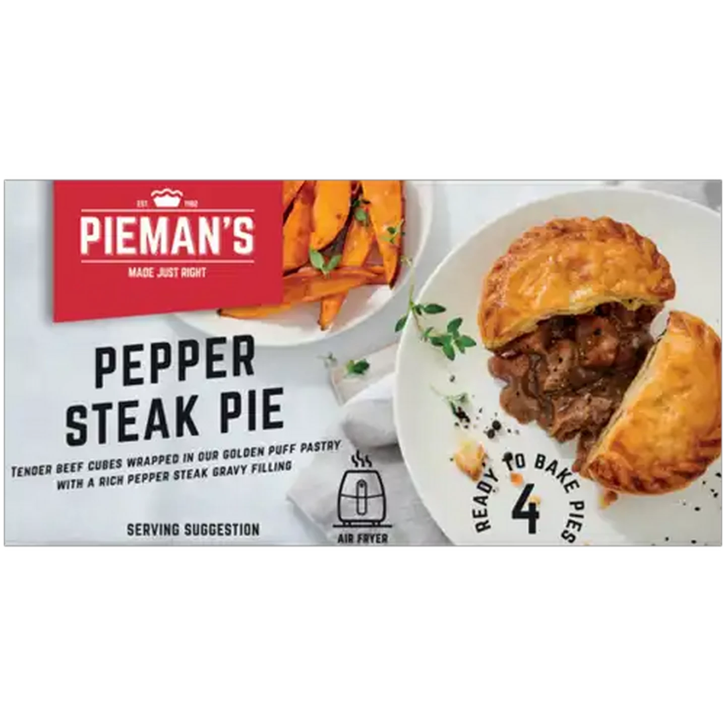 Image of PIEMAN’S Frozen Pepper Steak Pie 4 Pack