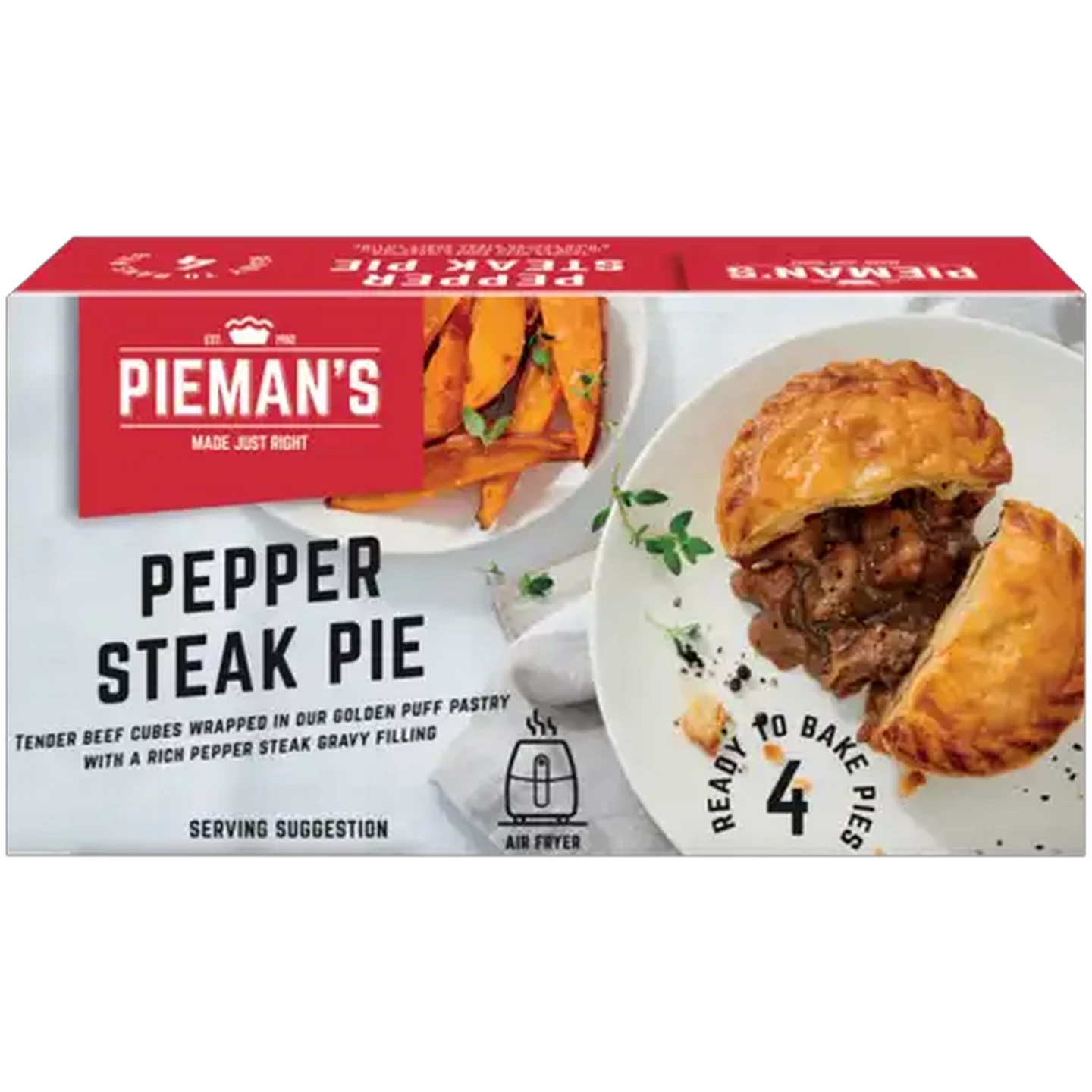 Image of PIEMAN’S Frozen Pepper Steak Pie 4 Pack