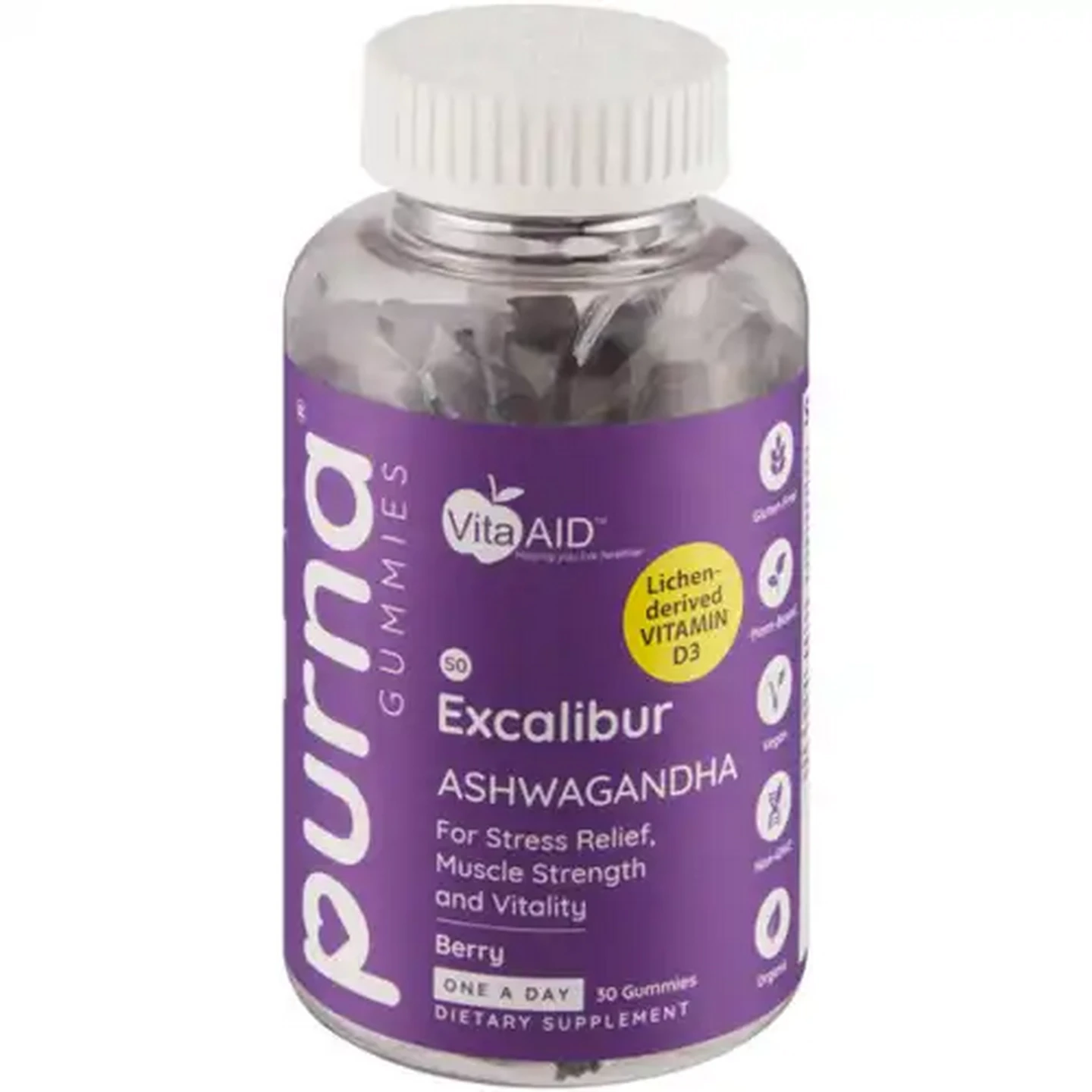 Image of Vita-Aid Purna Excalibur Ashwagandha Berry Flavoured Gummies 30 Pack