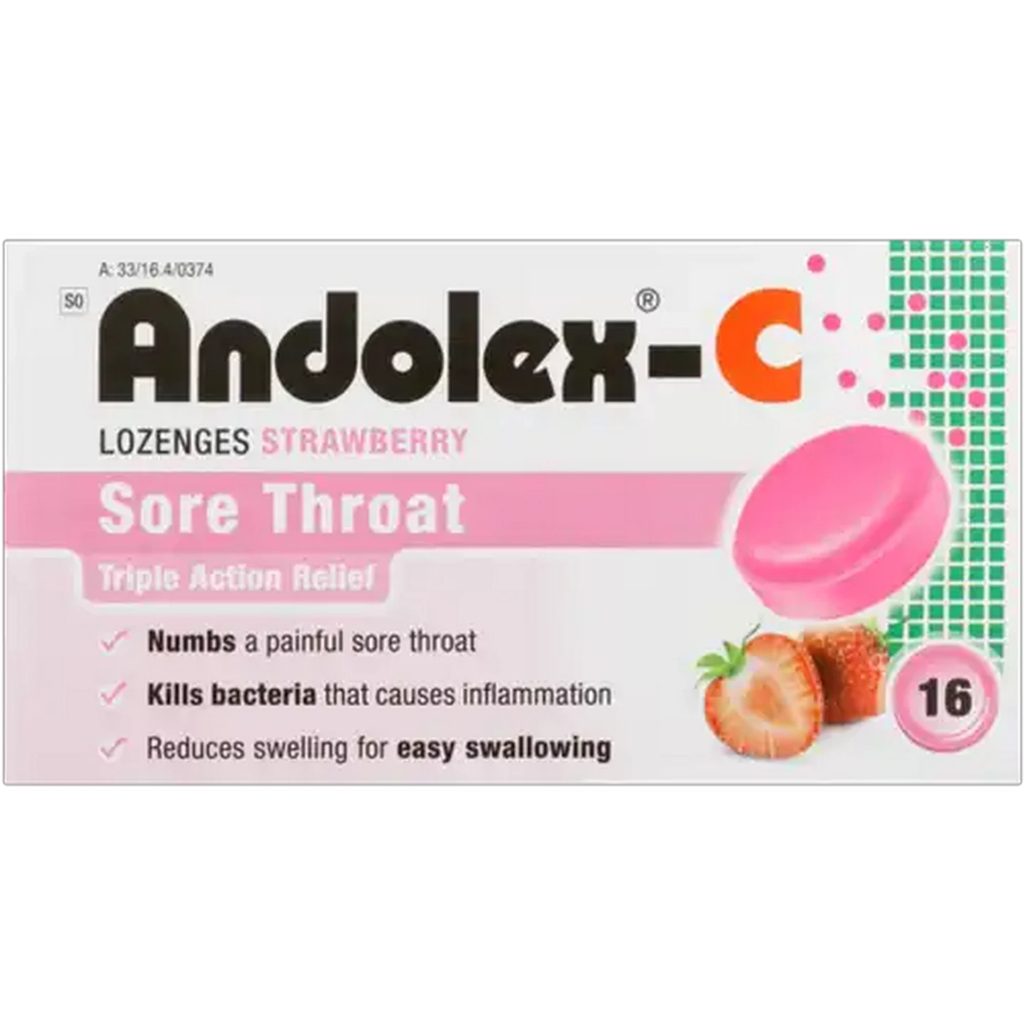 Image of Andolex-C Strawberry Sore Throat Lozenges 16 Pack