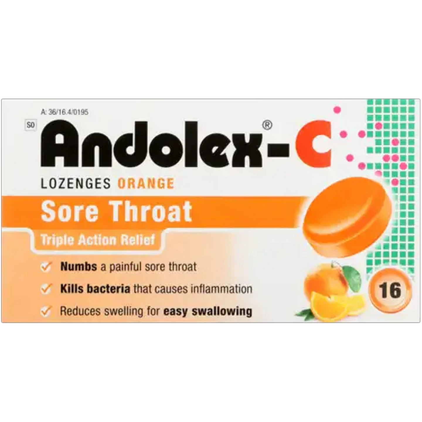 Image of Andolex-C Orange Flavoured Sore Throat Lozenges 16 Pack