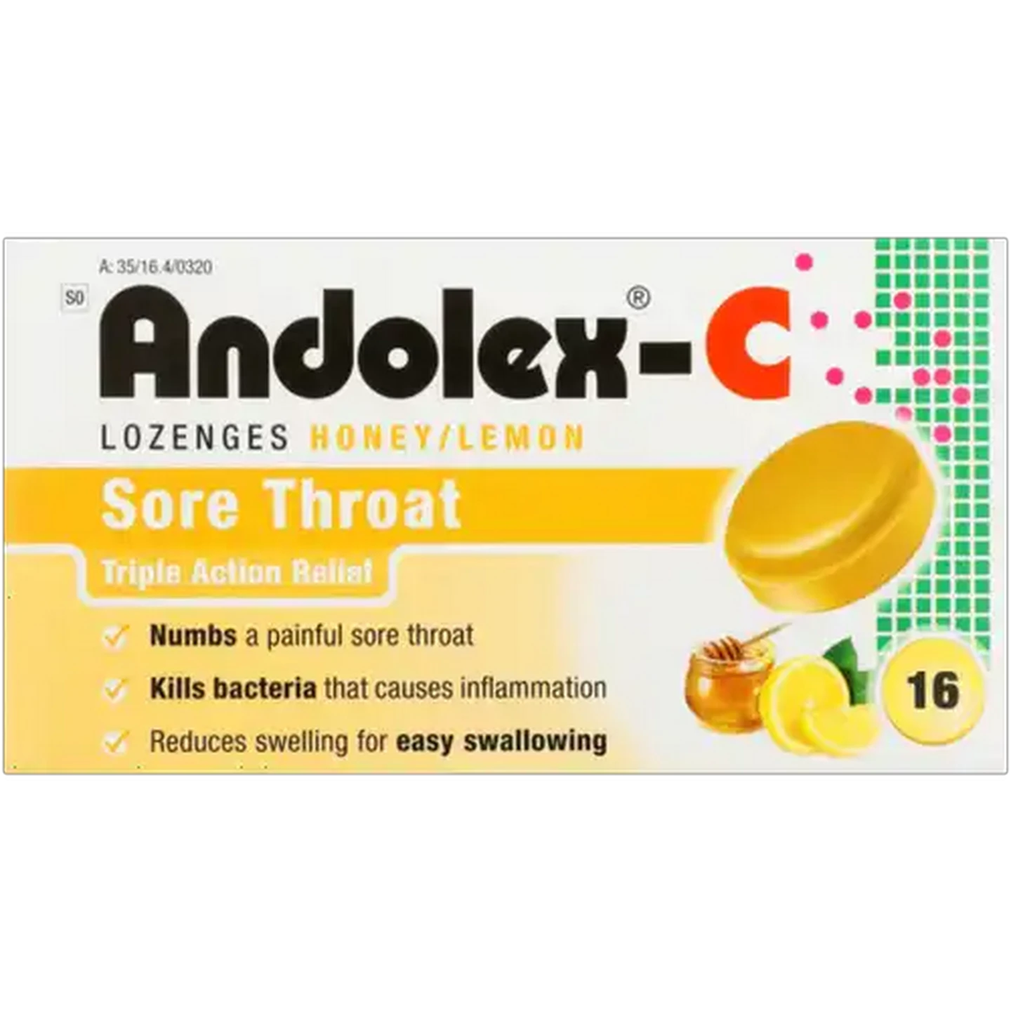 Image of Andolex-C Honey & Lemon Sore Throat Lozenges 16 Pack