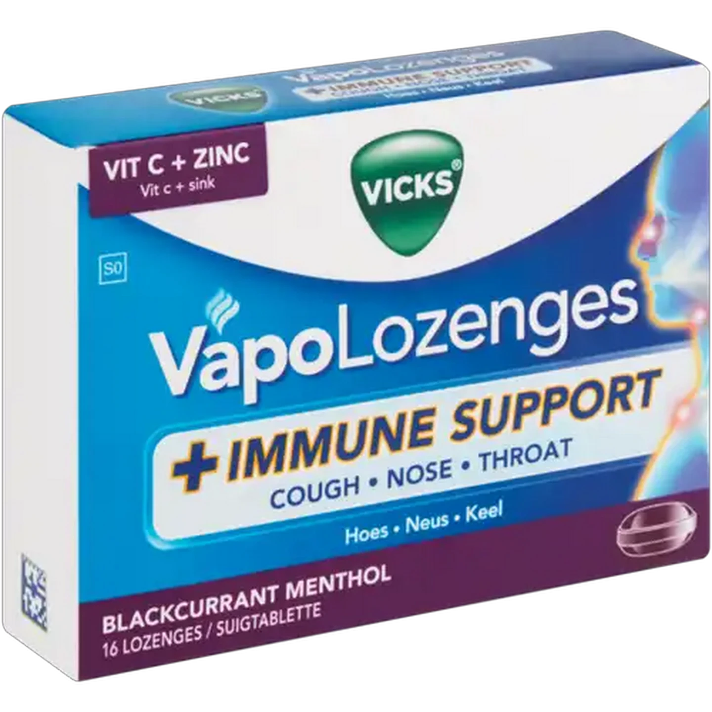Image of Vicks VapoLozenges Blackcurrant Menthol Immune Support Lozenges 16 Pack
