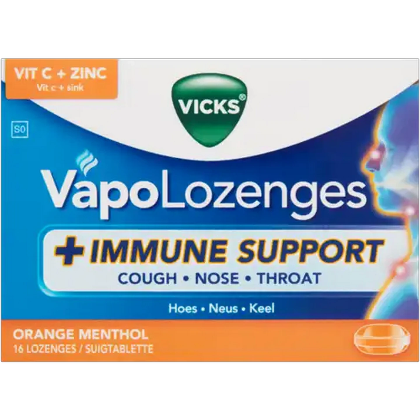 Image of Vicks VapoLozenges Orange Menthol Immune Support Lozenges 16 Pack