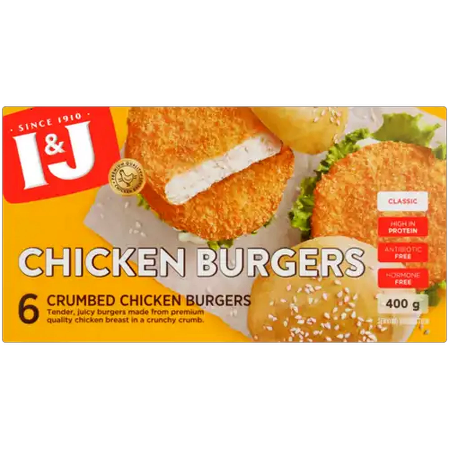 Image of I&J Frozen Crumbed Chicken Breast Burger Patties 400g