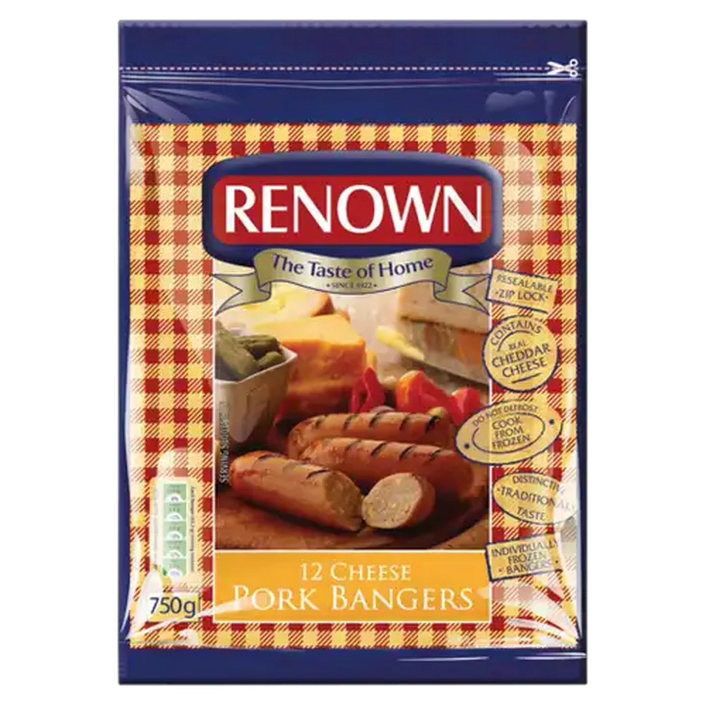Image of Renown Frozen Cheese Pork Bangers 750g