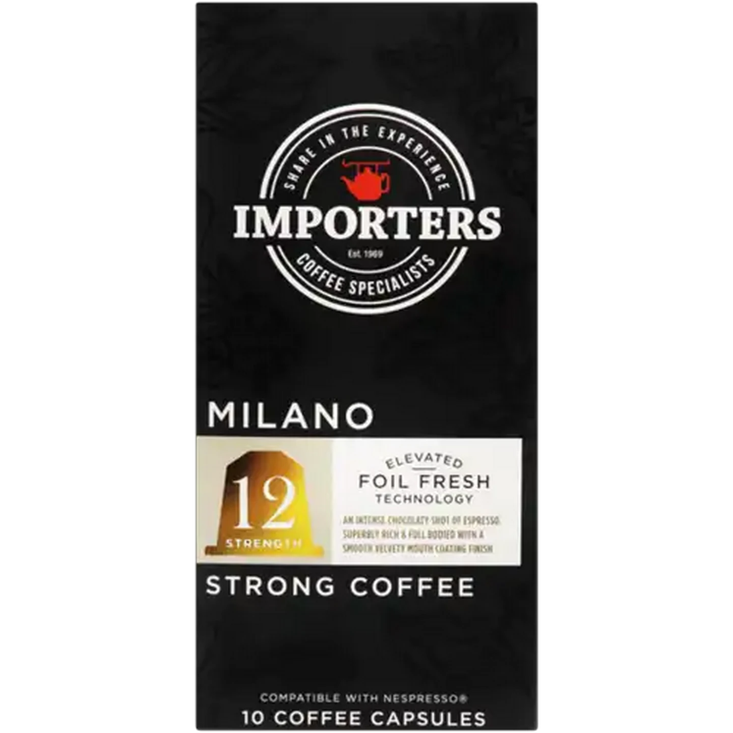 Image of Importers Milano 12 Strength Strong Coffee Capsules 10 Pack