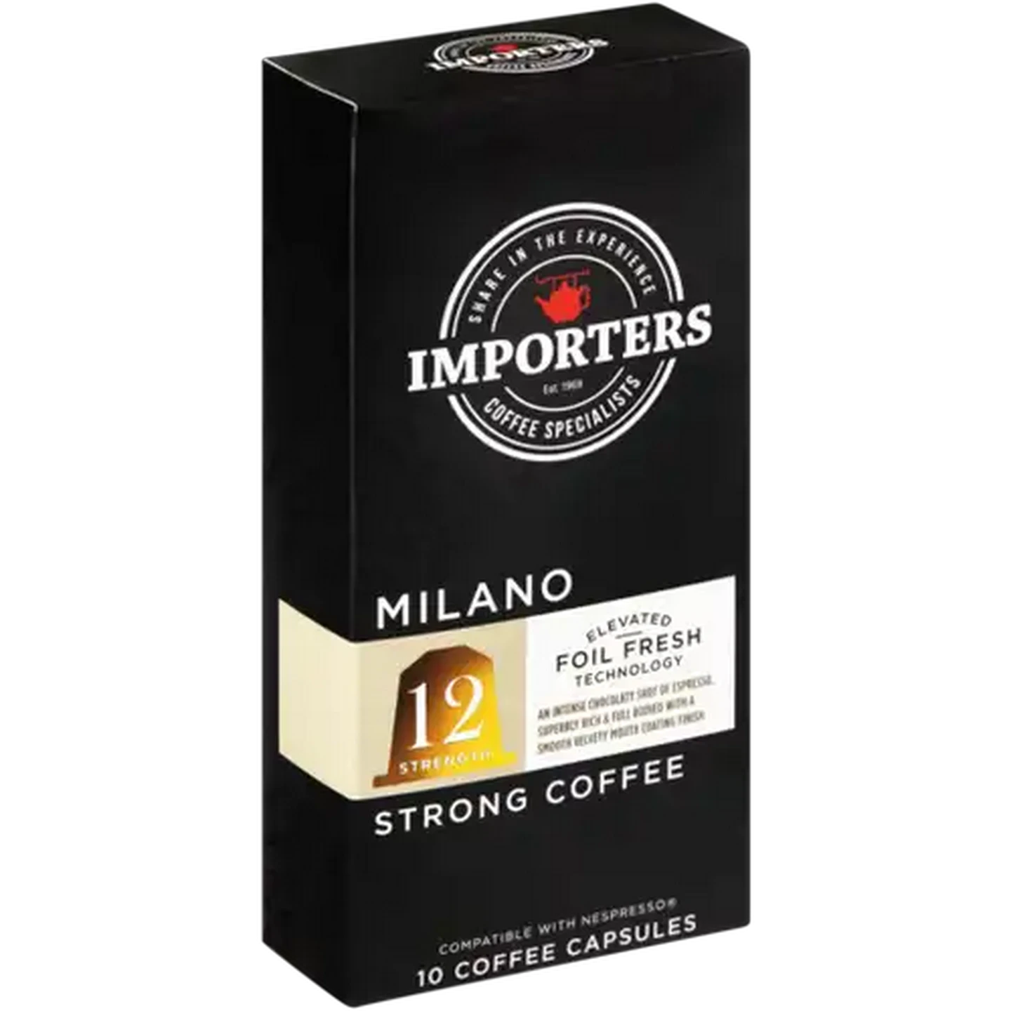 Image of Importers Milano 12 Strength Strong Coffee Capsules 10 Pack