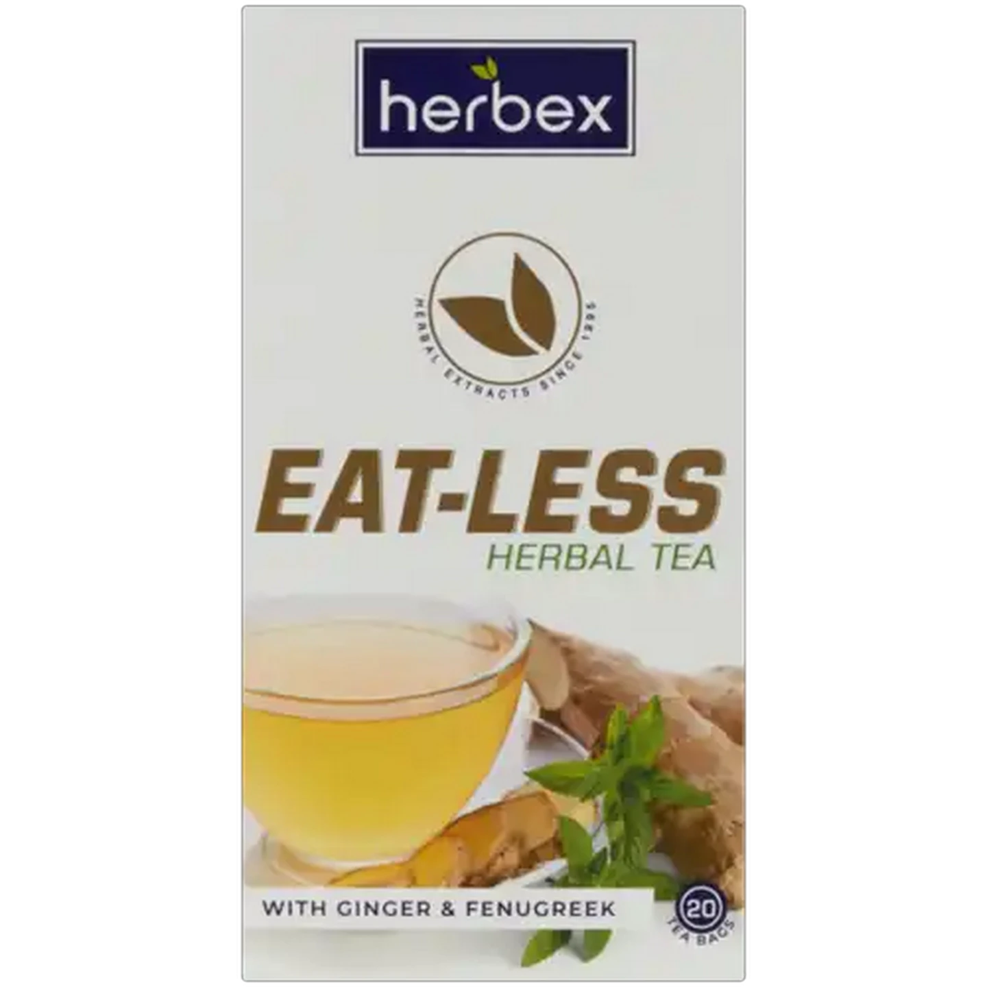 Image of Herbex Ginger & Fenugreek Flavoured Eat Less Herbal Tea 20 Pack