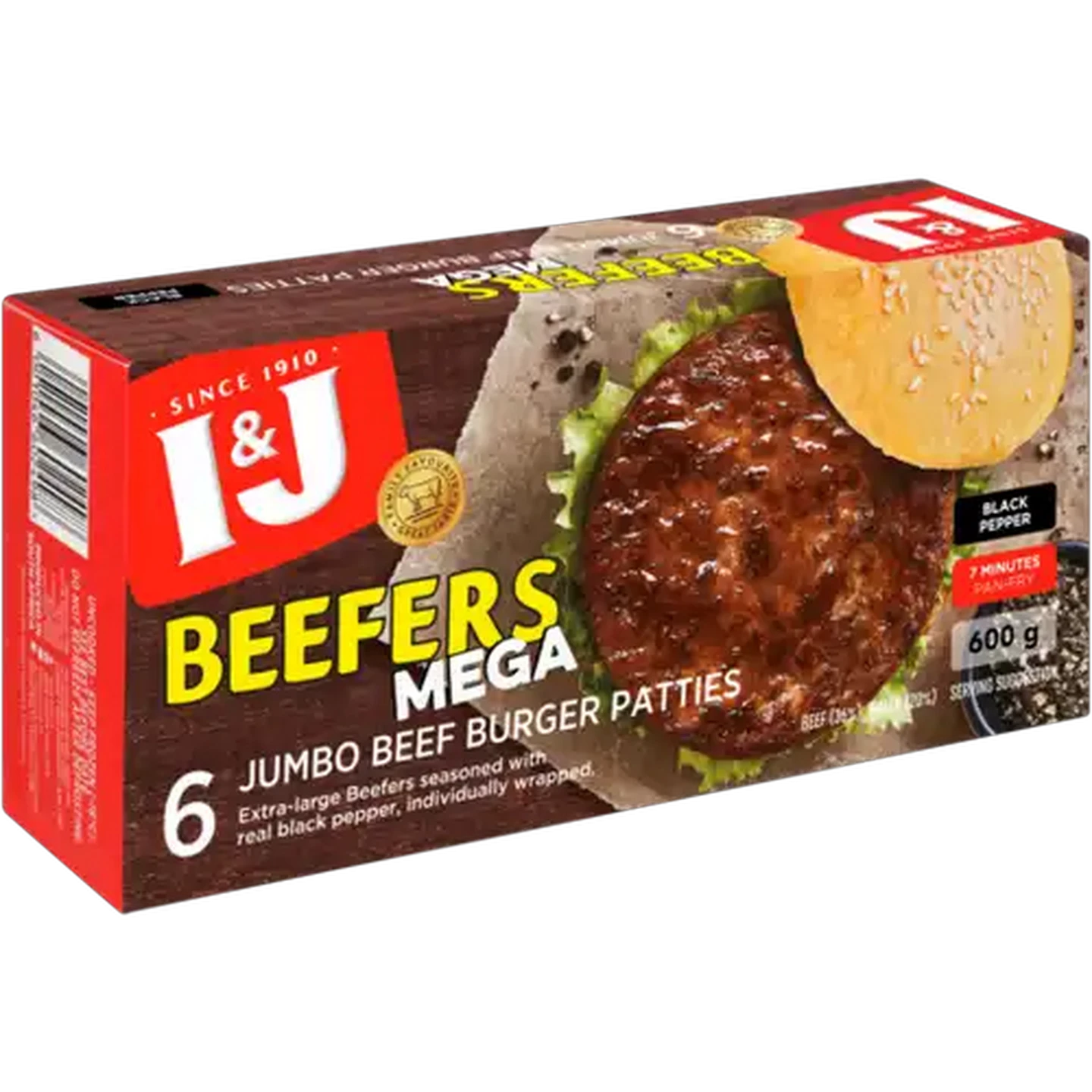Image of I&J Frozen Beefers Mega Black Pepper Jumbo Beef Patties 600g