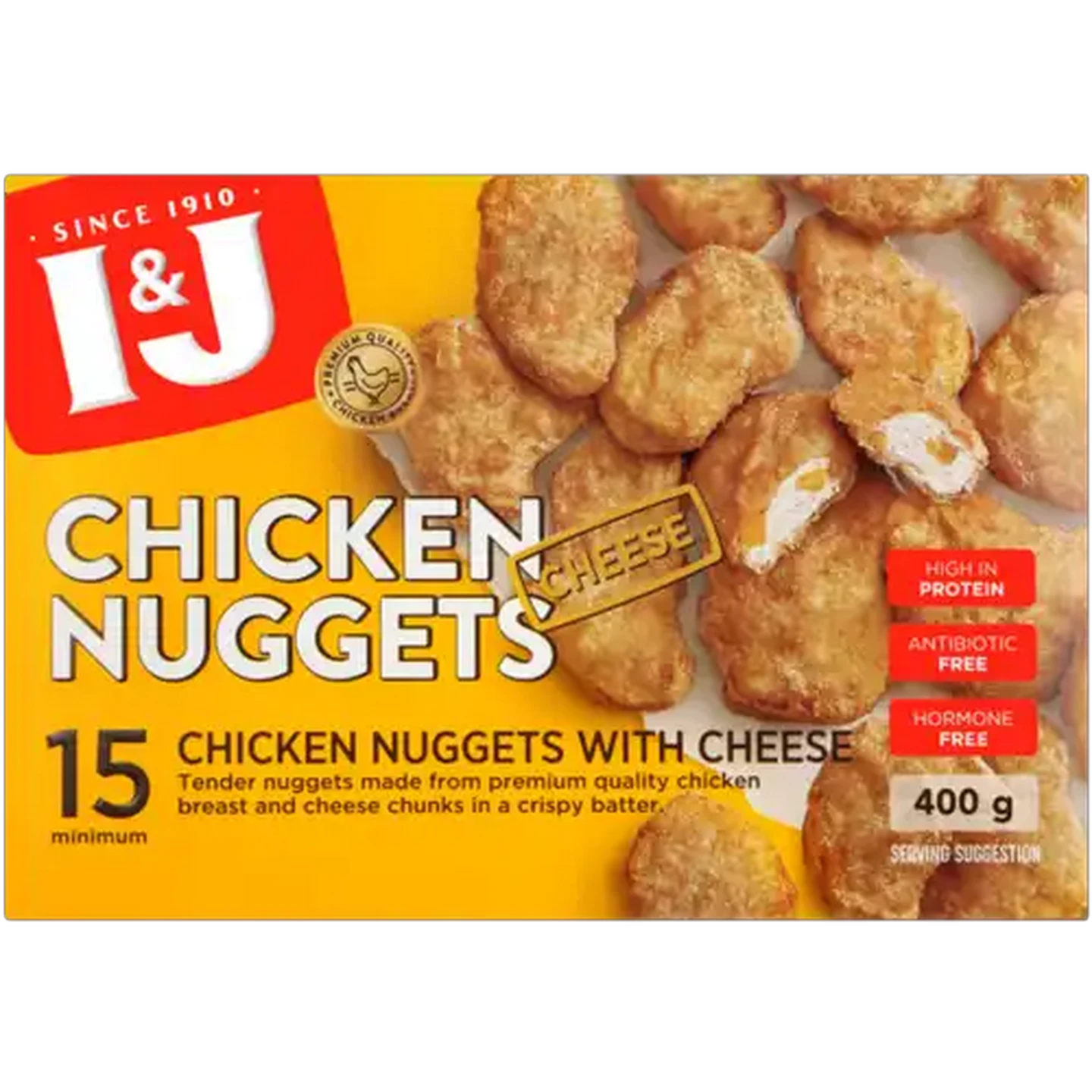 Image of I&J Crispy Frozen Battered Chicken Nuggets With Cheese 400g