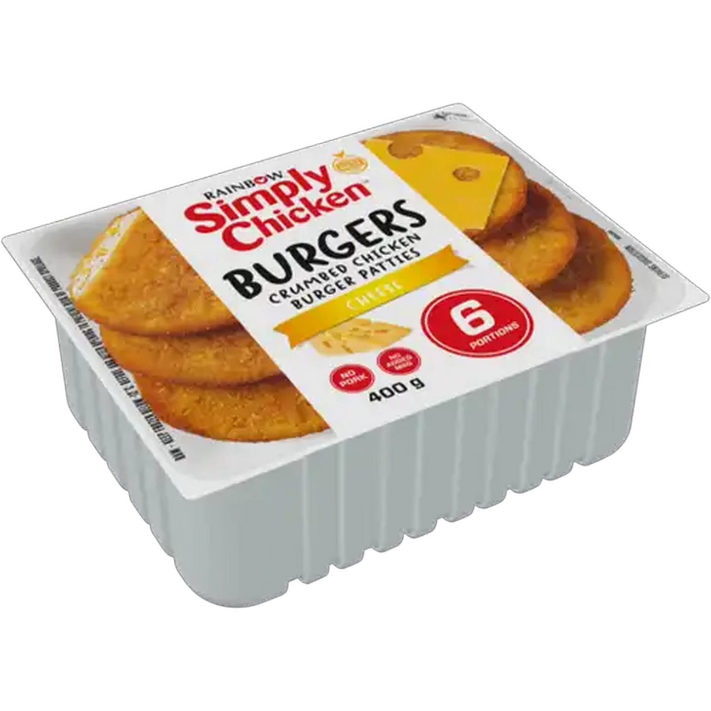 Image of RAINBOW Simply Chicken Frozen Crumbed Cheese Chicken Burger Patties 400g