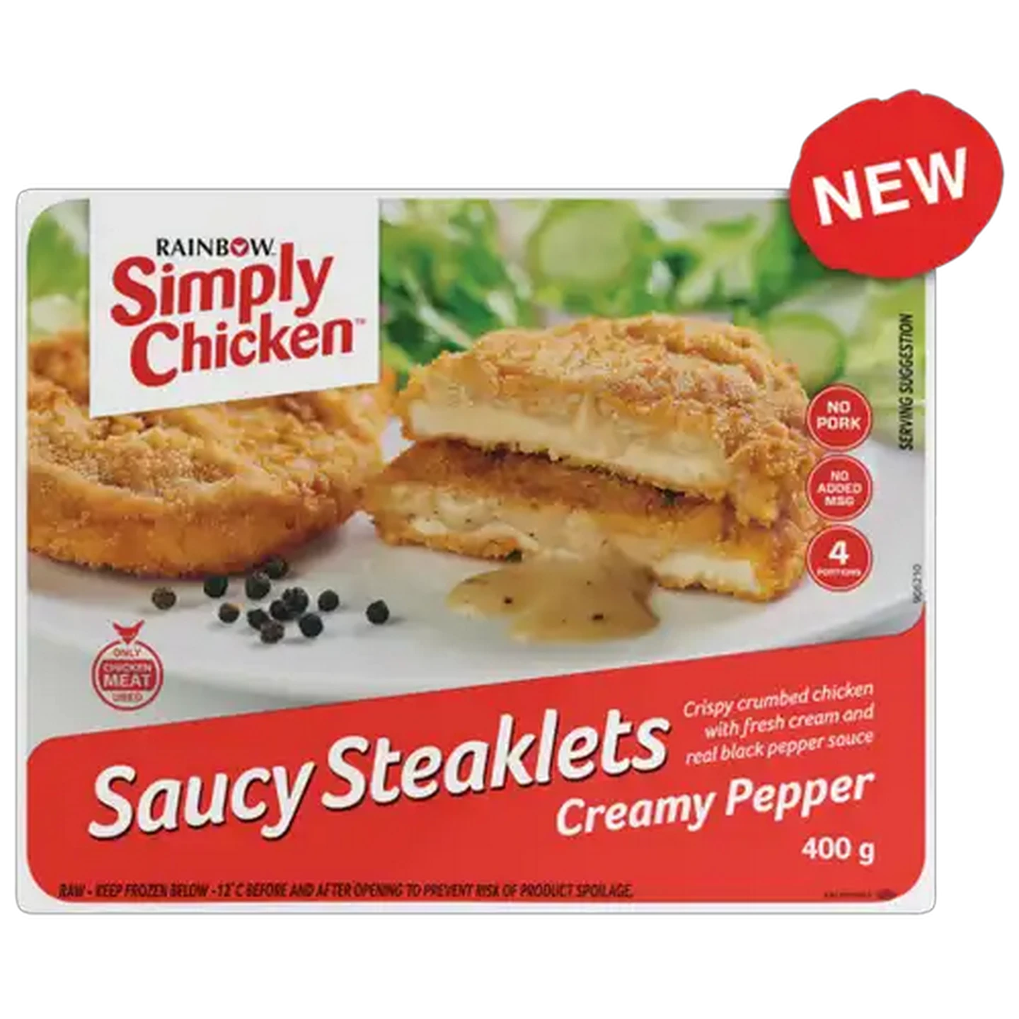 Image of RAINBOW Simply Chicken Frozen Saucy Steaklets Creamy Pepper 400g