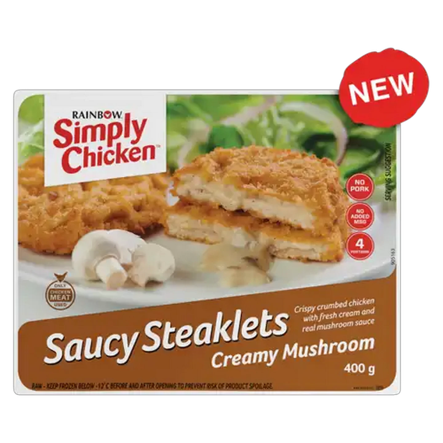 Image of RAINBOW Simply Chicken Frozen Saucy Steaklets Creamy Mushroom 400g