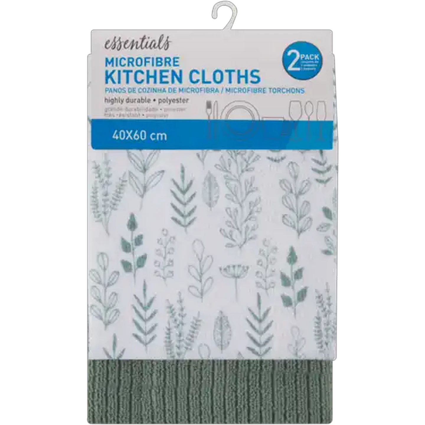 Image of Essentials Microfibre Kitchen Cloths 2-Pack