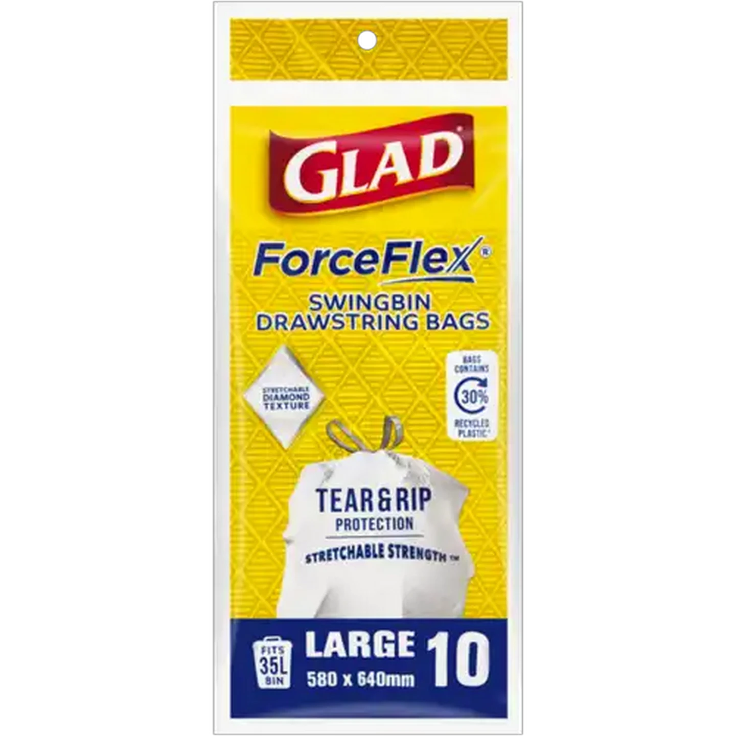 Image of Glad ForceFlex Stretchable Strength Swingbin Drawstring Bags 10 Pack