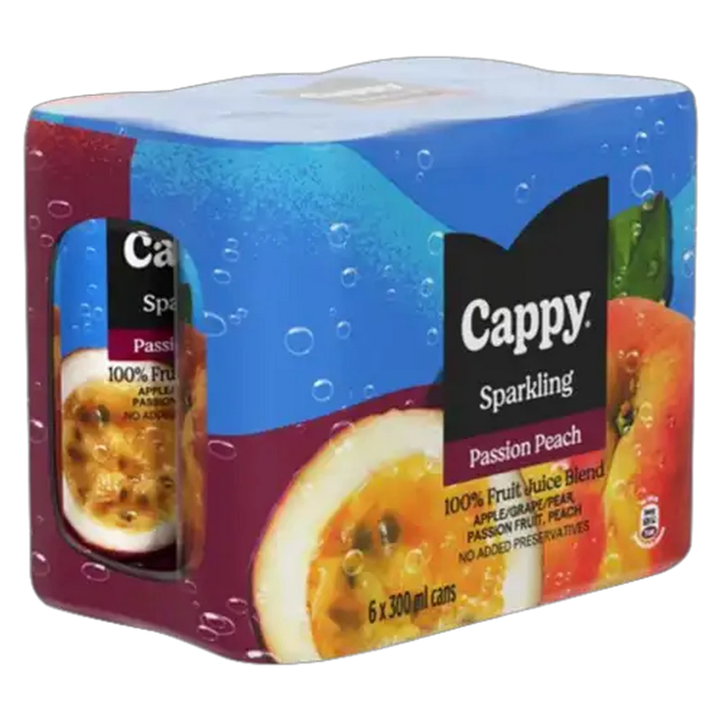 Image of Cappy Sparkling Passion Peach Juice Cans 6 x 300ml