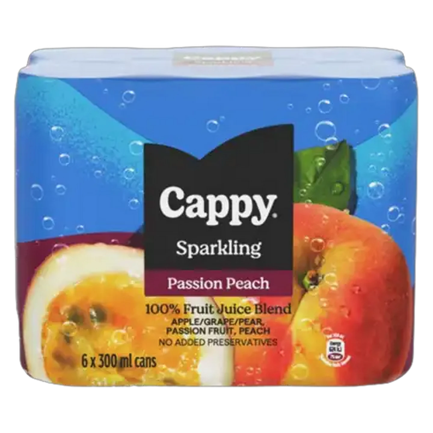 Image of Cappy Sparkling Passion Peach Juice Cans 6 x 300ml