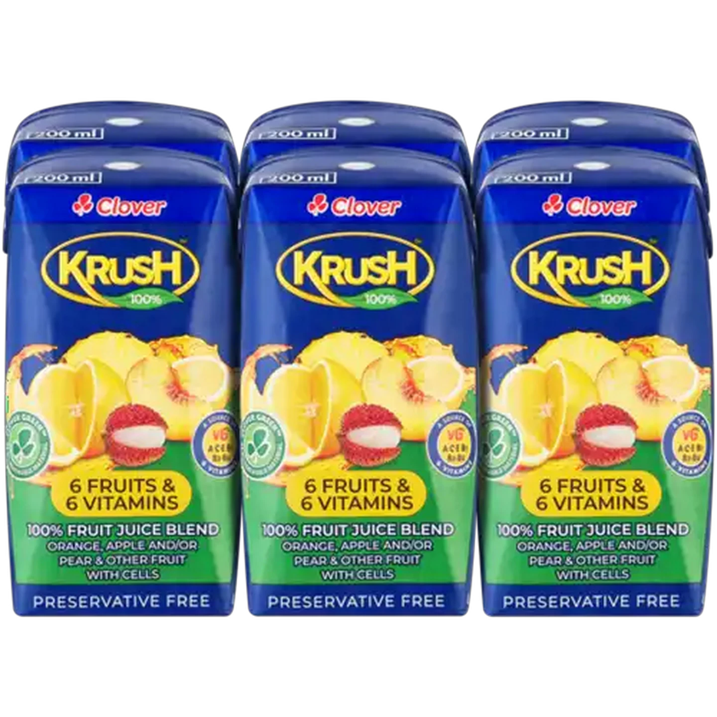 Image of Krush 6 Fruits & 6 Vitamins 100% Juice Blend Boxes 6 x 200ml
