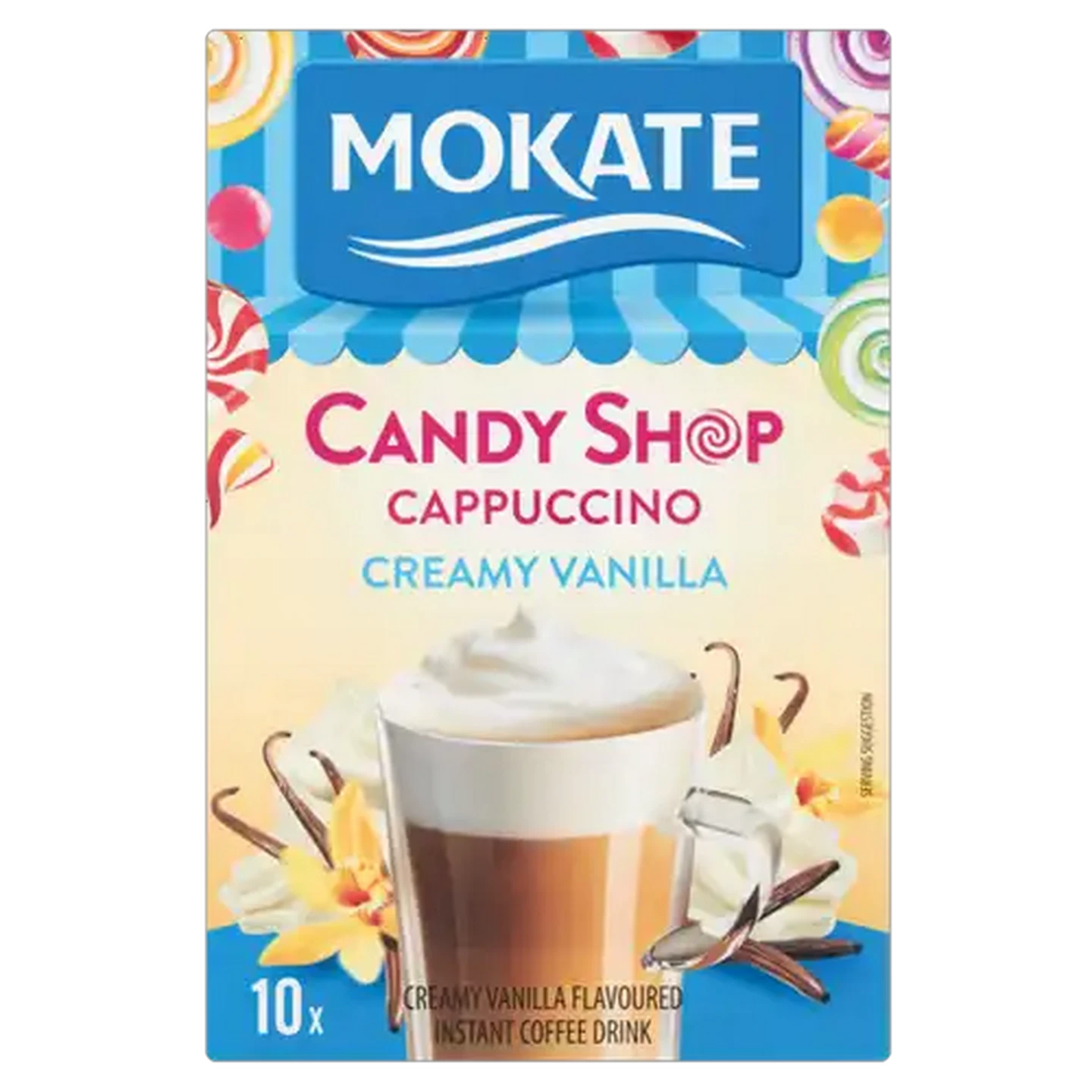 Image of Mokate Candy Shop Creamy Vanilla Cappuccino Sticks 10 Pack