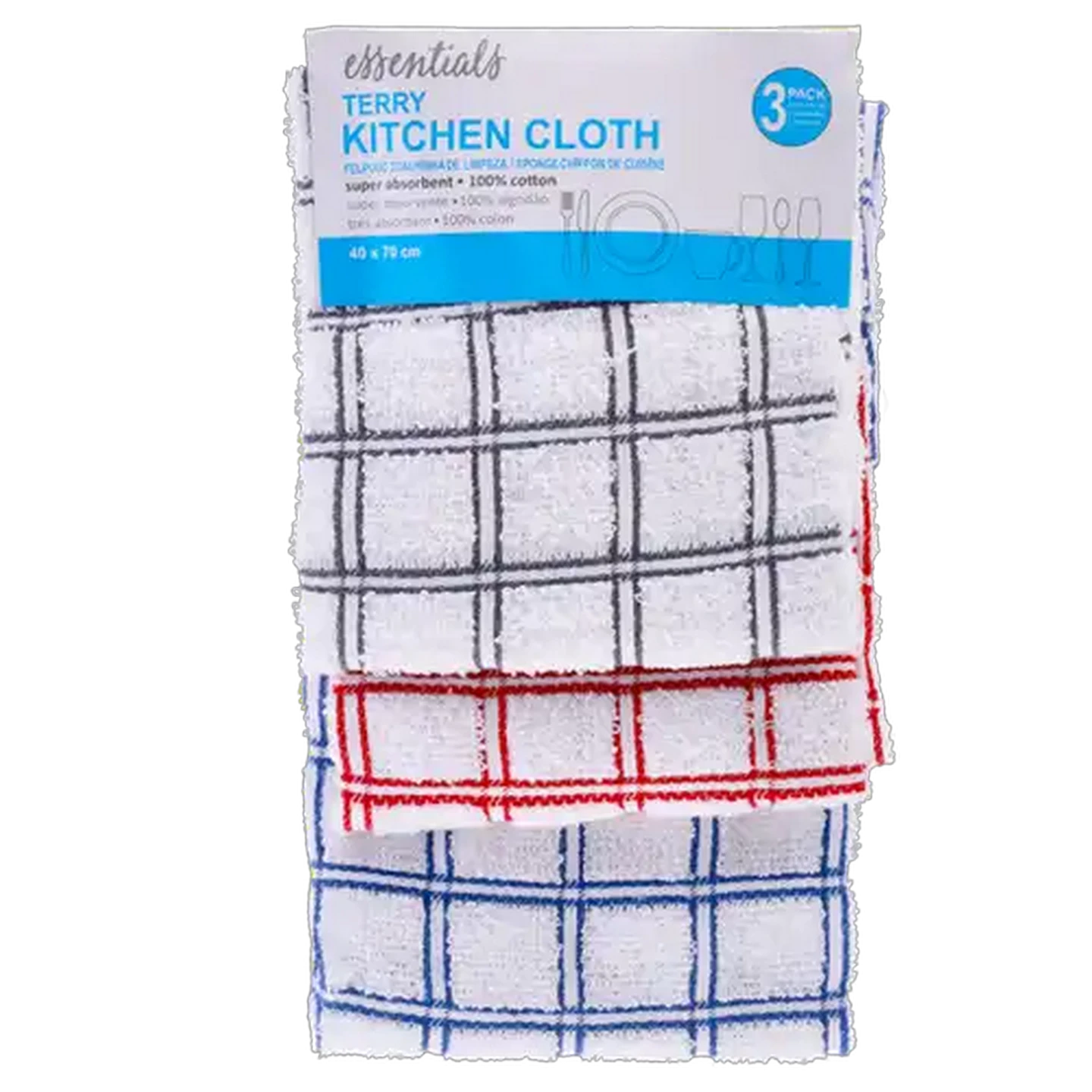 Image of Essentials Terry Zorra Kitchen Cloth 3-Pack (Colour May Vary)