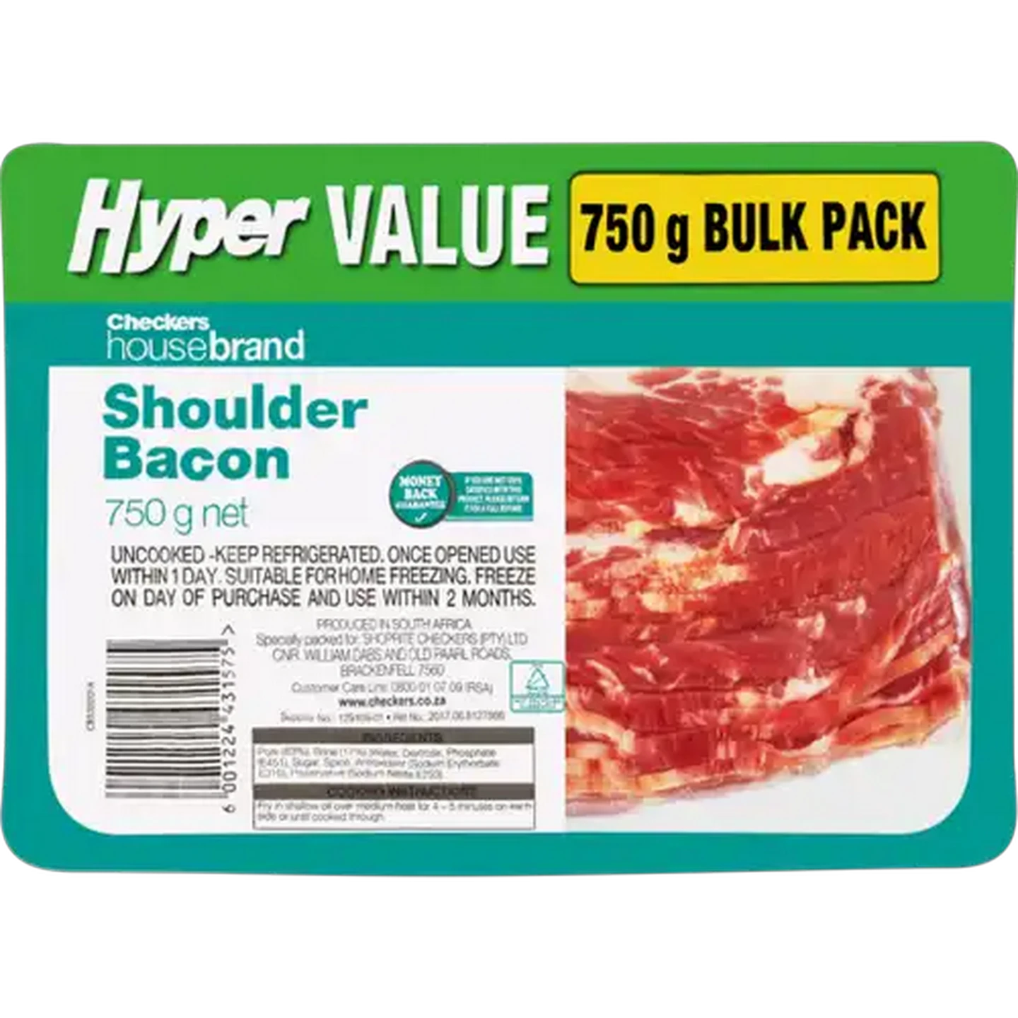 Image of Checkers Housebrand Shoulder Bacon 750g