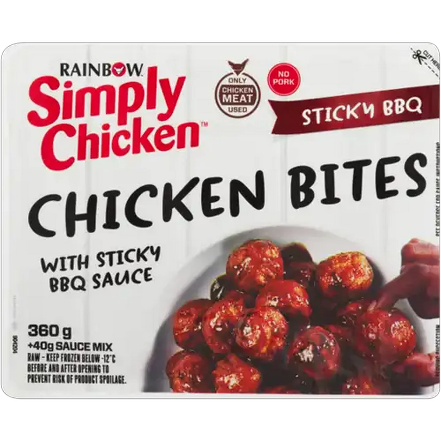 Image of RAINBOW Simply Chicken Frozen Crumbed Sticky BBQ Chicken Bites 360g