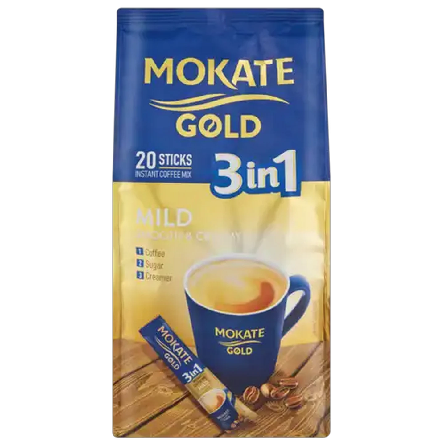 Image of Mokate Gold 3-In-1 Mild Instant Coffee Sticks 20 Pack