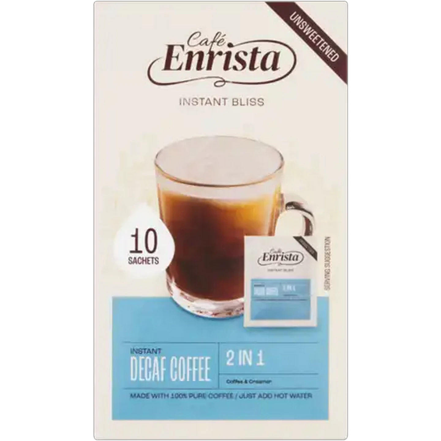 Image of Café Enrista 2-in-1 Unsweetened Instant Decaf Coffee 10 x 12g