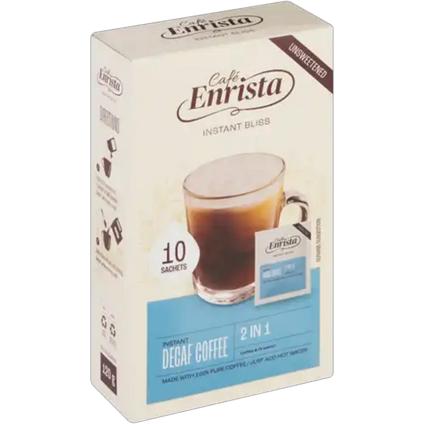 Image of Café Enrista 2-in-1 Unsweetened Instant Decaf Coffee 10 x 12g
