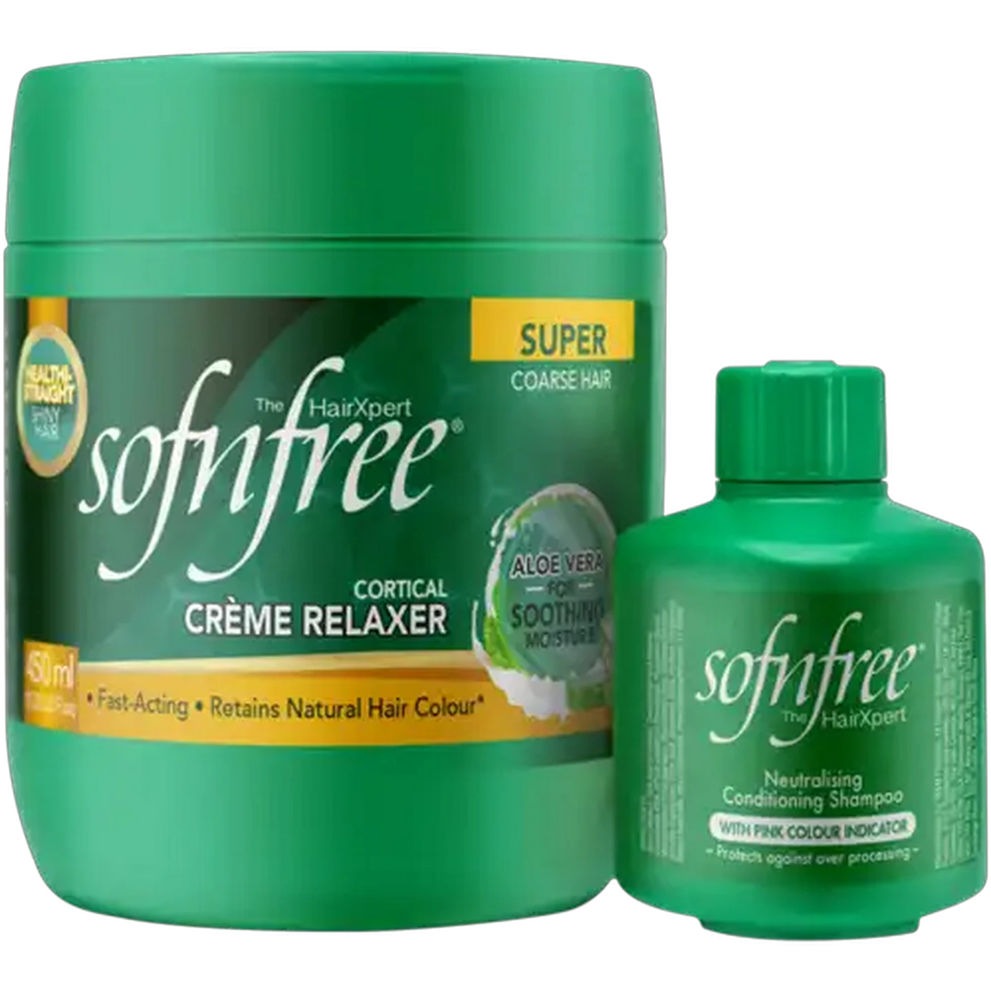 Image of Sofnfree Cortical Crème Relaxer Super For Coarse Hair 450ml & Neutralising Condtioning Shampoo