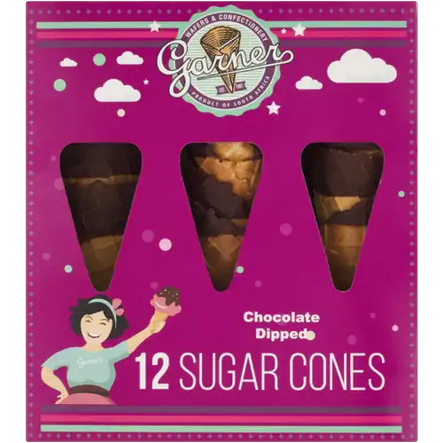 Image of Garner Chocolate Dipped Sugar Cones 12 Pack