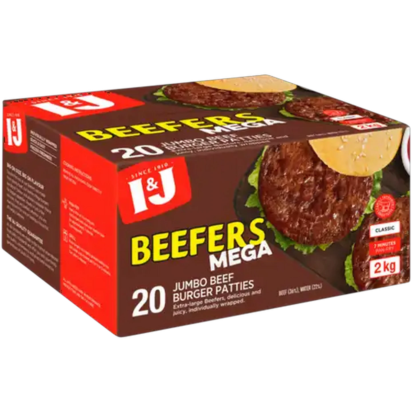 Image of I&J Frozen Beefers Mega Classic Beef Patties 2kg