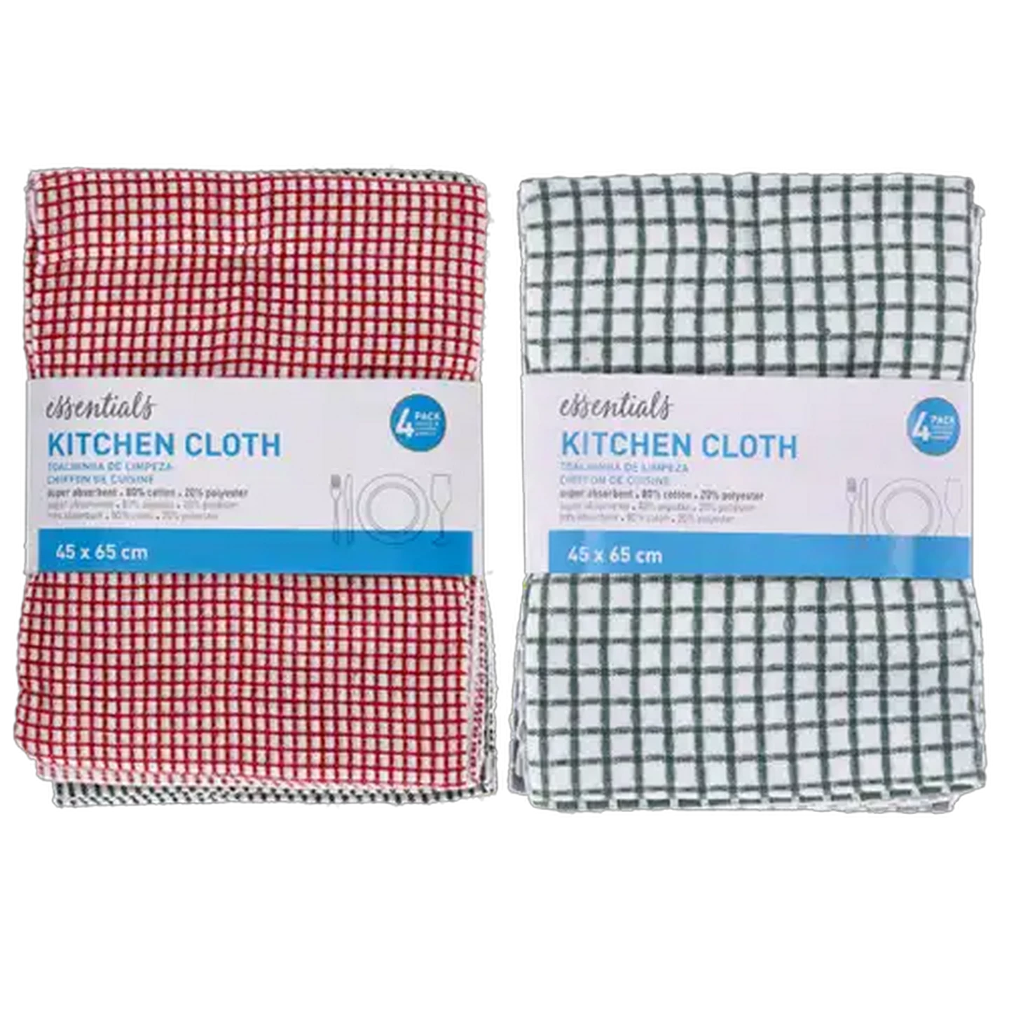 Image of Essentials Kitchen Cloth 45 x 65cm 4-Pack (Colour May Vary)