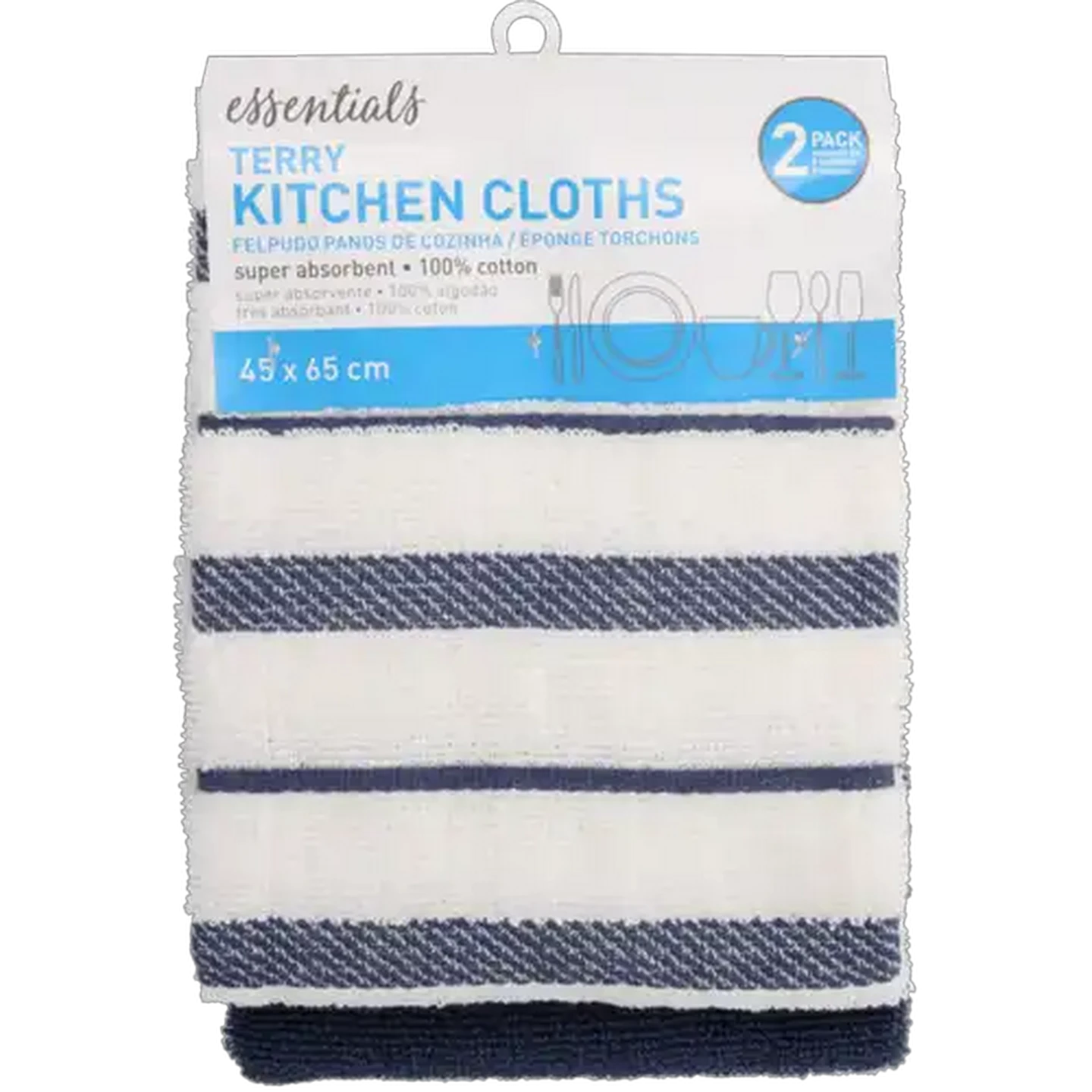 Image of Essentials Premium Terry Kitchen Cloths 2-Pack (Colour May Vary)