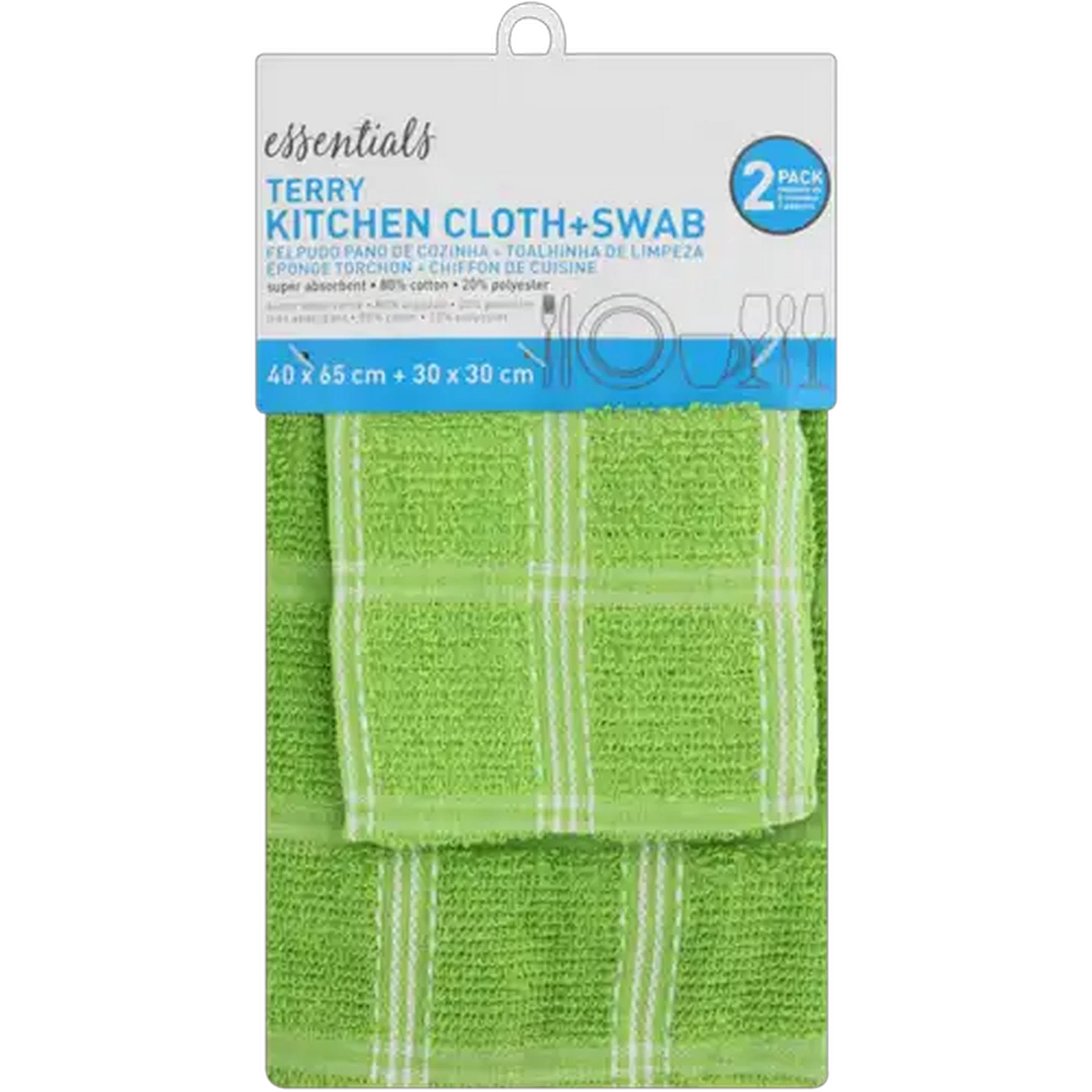 Image of Essentials Green & White Terry Kitchen Cloth & Swab Set 2 Pack