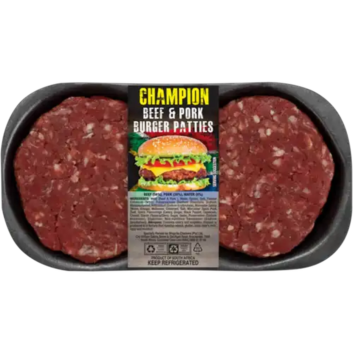 Image of Champion Meats 1-Inch-Thick Beef & Pork Burger Patties Per KG (2 Patties)