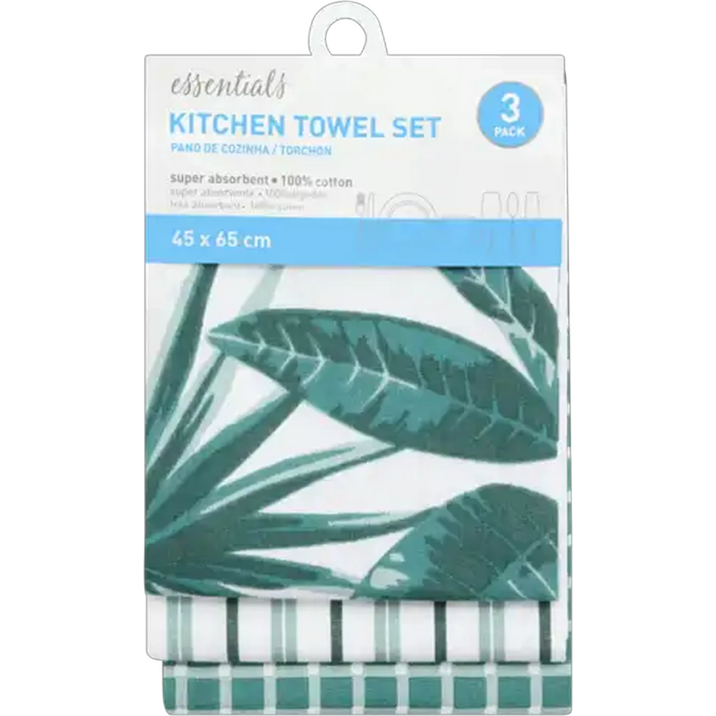 Image of Essentials Green & White Kitchen Towel Set 3-Pack