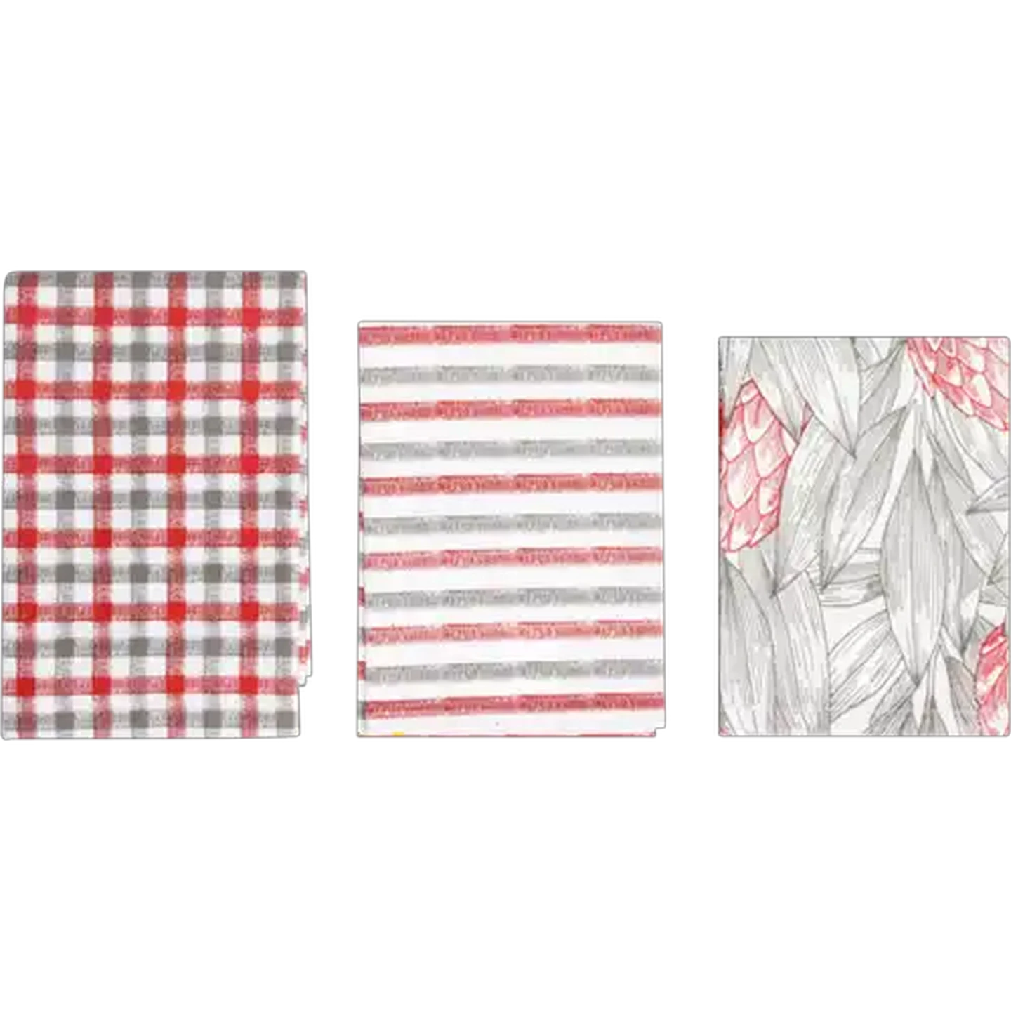 Image of Essentials Red & Grey Kitchen Towel Set 3-Pack (Colour May Vary)