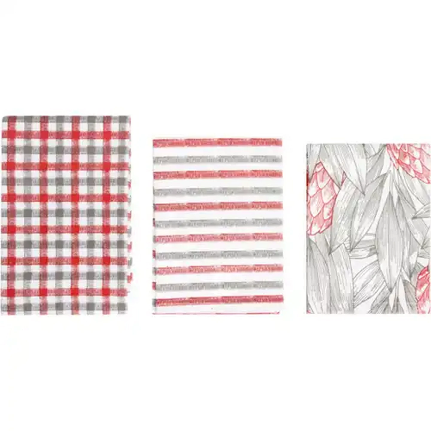 Image of Essentials Red & Grey Kitchen Towel Set 3-Pack (Colour May Vary)