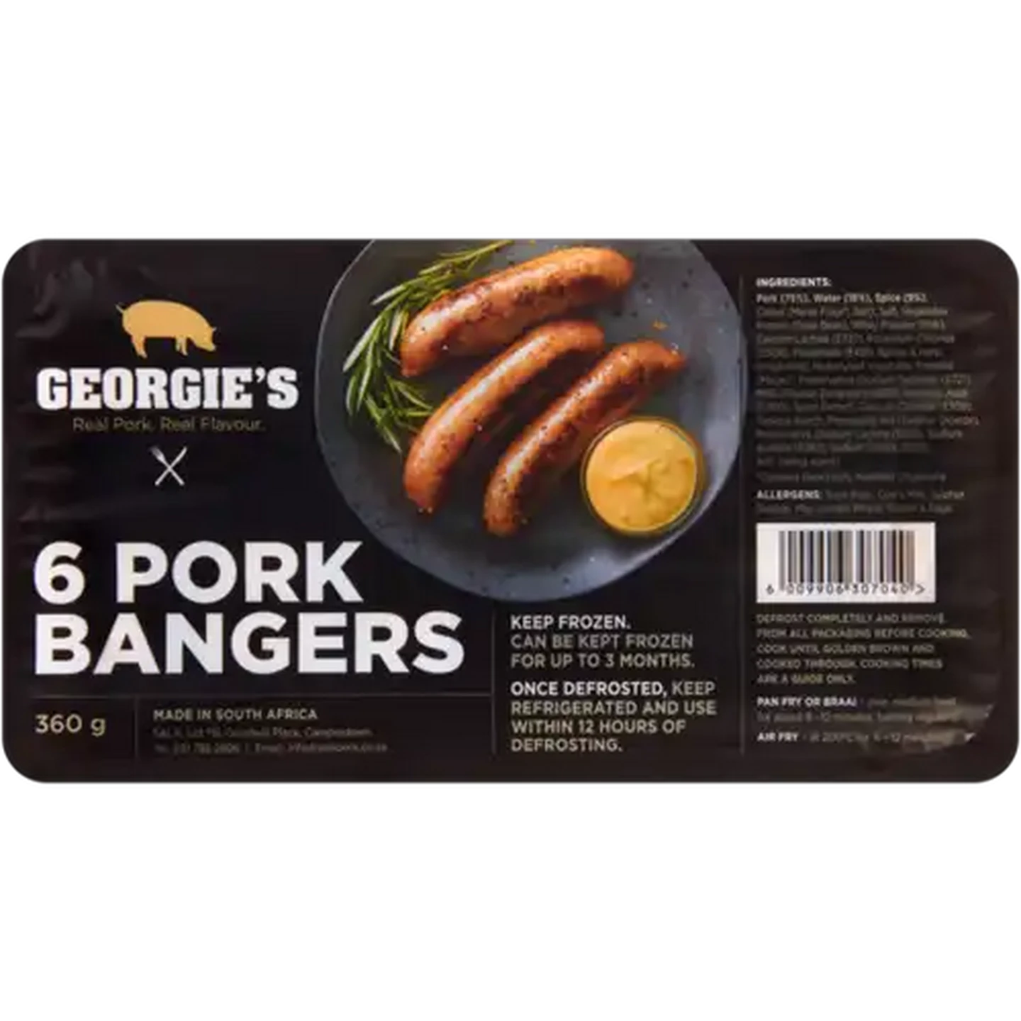 Image of Georgie's Frozen Pork Bangers 6 Pack