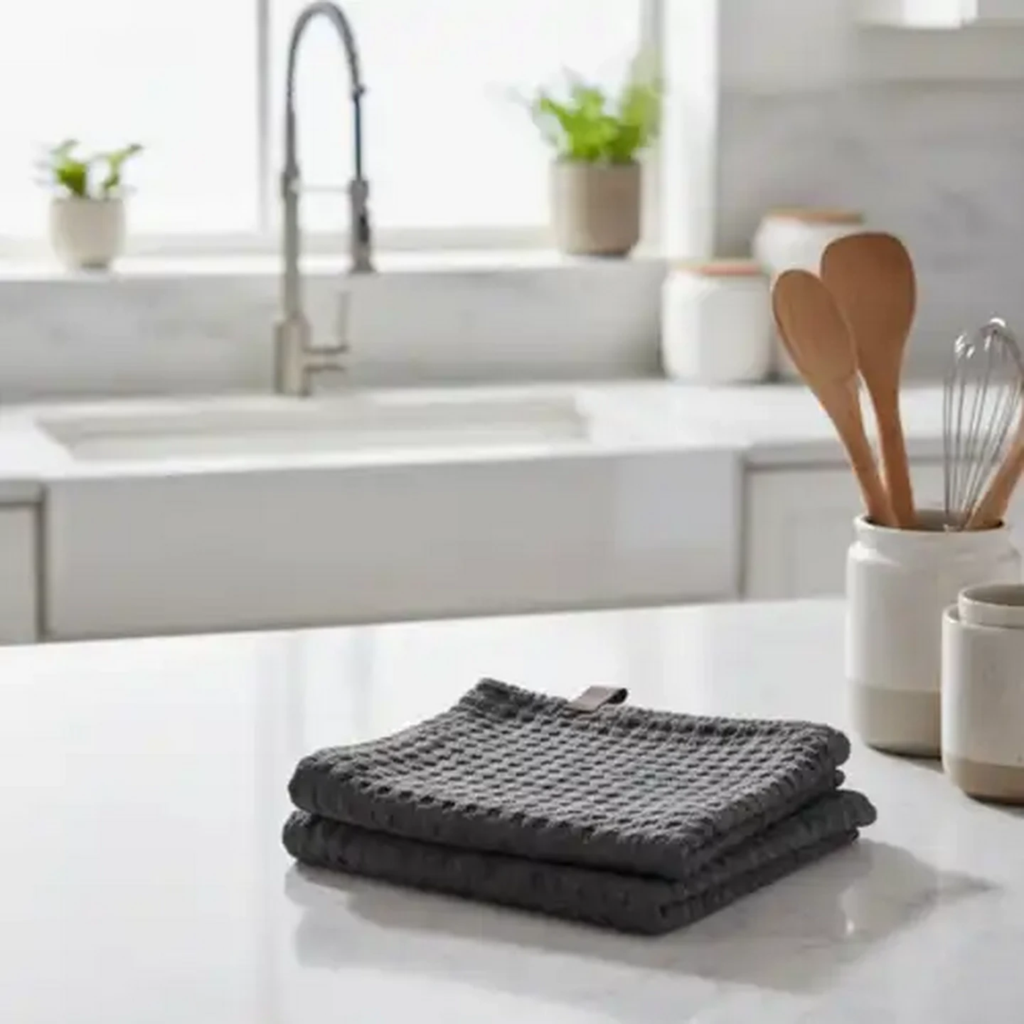 Image of Forage And Feast Grey Waffle Weave Kitchen Cloths 2-Pack