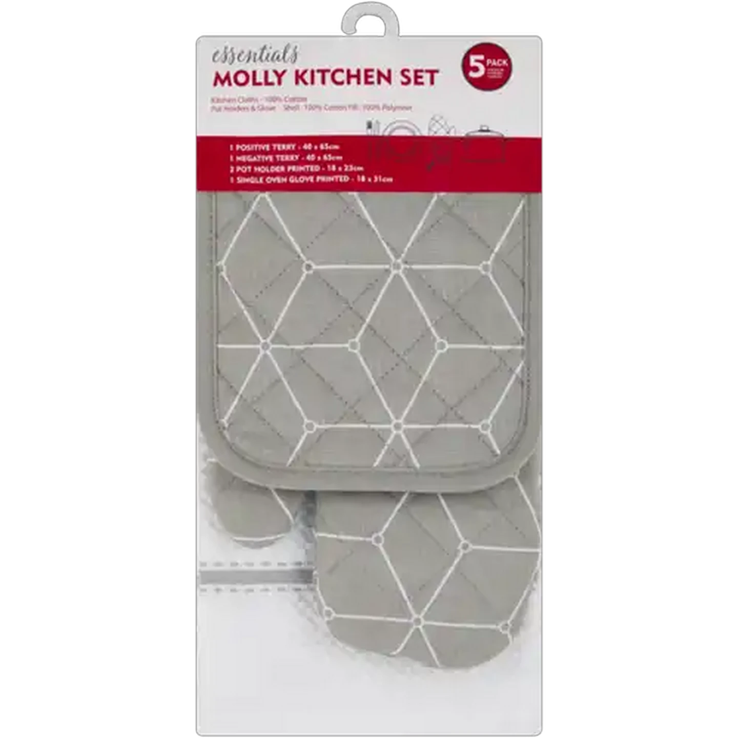 Image of Essentials Grey Molly Kitchen Set 5-Pack