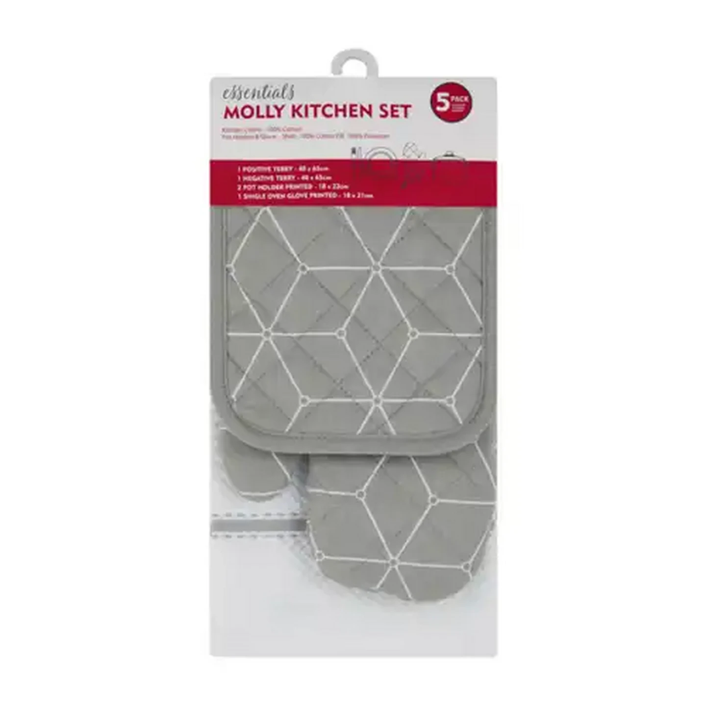 Image of Essentials Grey Molly Kitchen Set 5-Pack