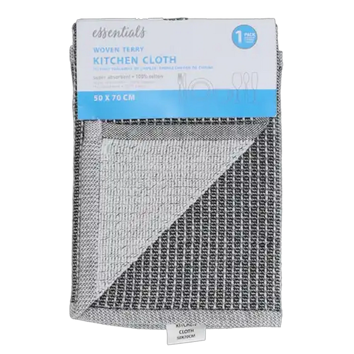 Image of Essentials Grey Woven Terry Kitchen Cloth 50 x 70cm