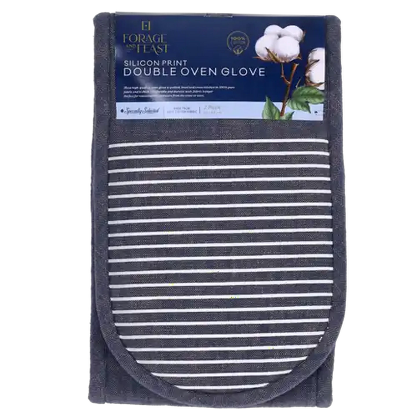Image of Forage And Feast Navy Silicon Print Double Oven Glove 16 x 88cm