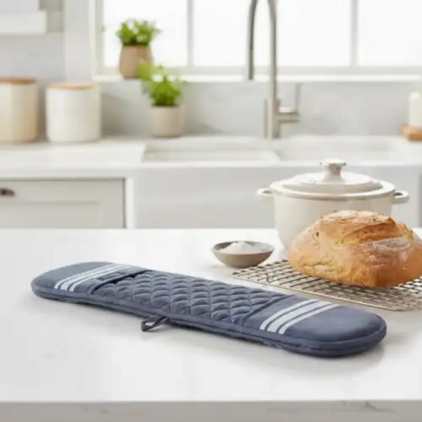 Image of Forage And Feast Navy Silicon Print Double Oven Glove 16 x 88cm