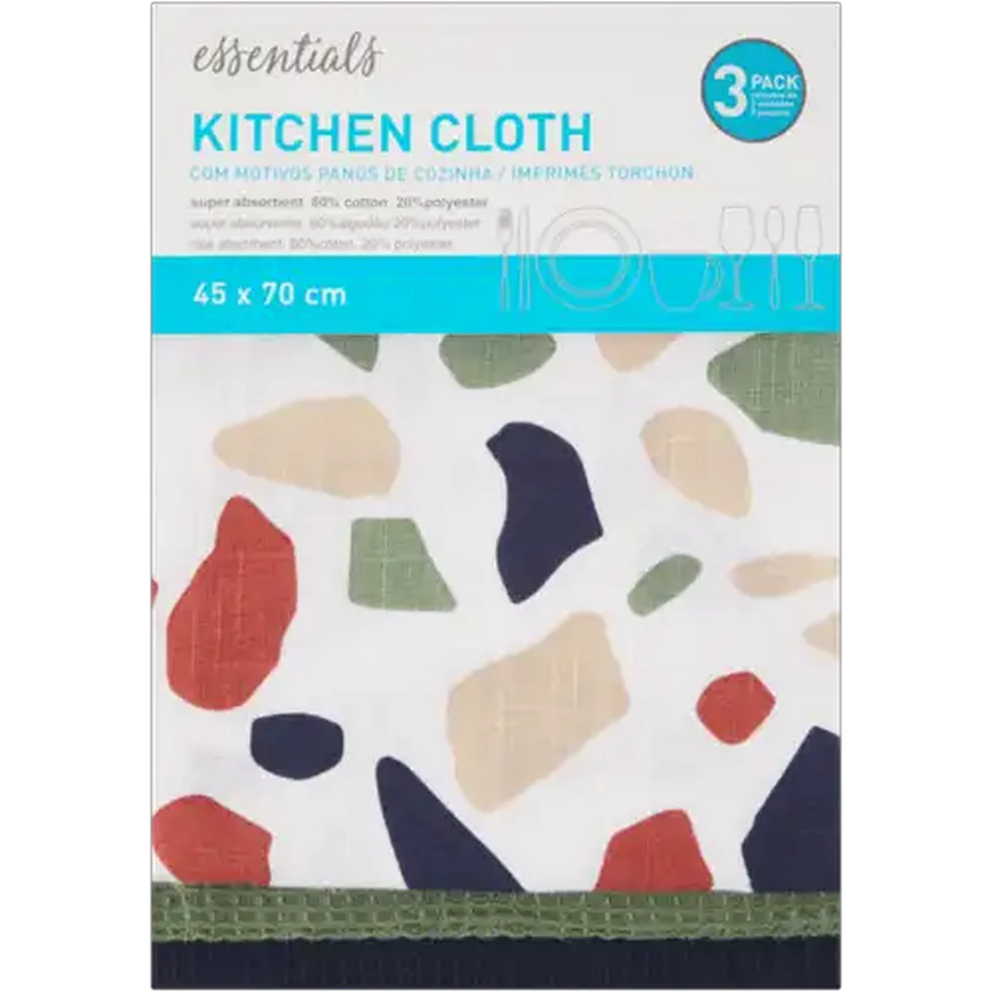 Image of Essentials Multicoloured Kitchen Cloths 3-Pack
