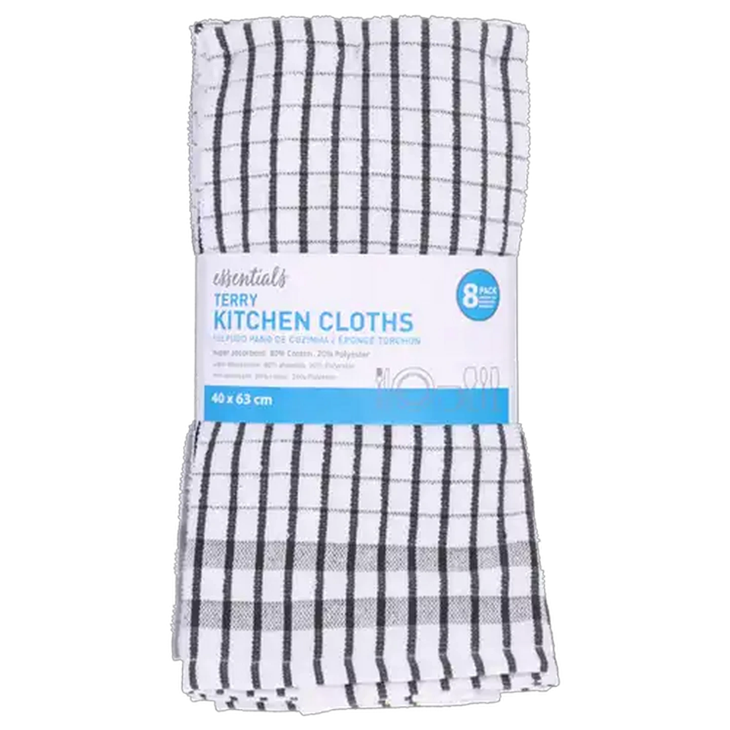 Image of Essentials Terry Kitchen Cloths 8-Pack (Colour May Vary)
